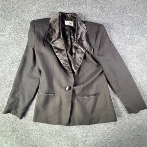 Suitsme Blazer Jacket Women 34x27 Black Single Breasted Satin Notch Lapel Formal